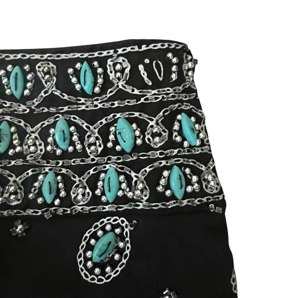Basil & Maude Vintage Women’s High Waisted Turquoise Beaded Black A Line Skirt - Picture 8 of 10